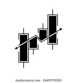 Black candlestick chart graph bar arrow business icon vector design