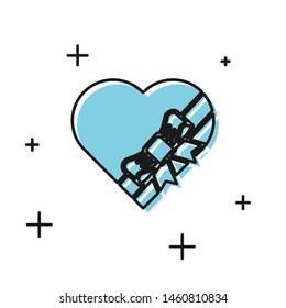 Black Candy in heart shaped box and bow icon isolated on white background. Valentines Day.  Vector Illustration