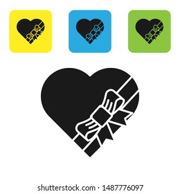 Black Candy in heart shaped box and bow icon isolated on white background. Valentines Day. Set icons colorful square buttons. Vector Illustration