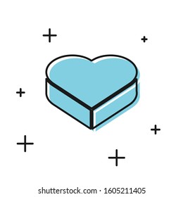 Black Candy in heart shaped box and bow icon isolated on white background. Valentines Day.  Vector Illustration