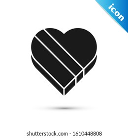 Black Candy in heart shaped box icon isolated on white background. Valentines Day.  Vector Illustration