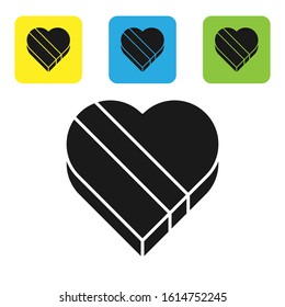 Black Candy in heart shaped box icon isolated on white background. Valentines Day. Set icons colorful square buttons. Vector Illustration