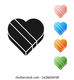 Black Candy in heart shaped box icon isolated on white background. Valentines Day. Set icons colorful. Vector Illustration