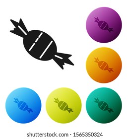 Black Candy icon isolated on white background. Set icons colorful circle buttons. Vector Illustration