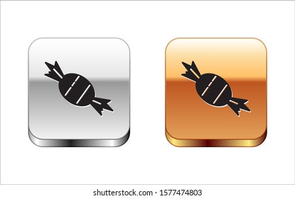 Black Candy icon isolated on white background. Silver-gold square button. Vector Illustration