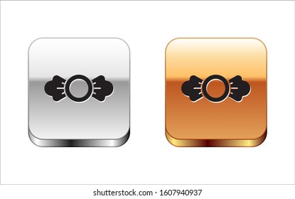 Black Candy icon isolated on white background. Silver-gold square button. Vector Illustration