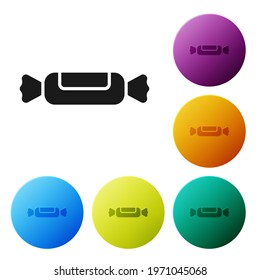Black Candy icon isolated on white background. Set icons in color circle buttons. Vector Illustration