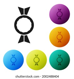 Black Candy icon isolated on white background. Set icons in color circle buttons. Vector