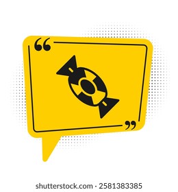 Black Candy icon isolated on white background. Happy Halloween party. Yellow speech bubble symbol. Vector