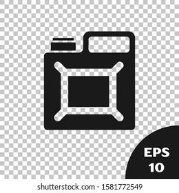 Black Canister for gasoline icon isolated on transparent background. Diesel gas icon.  Vector Illustration
