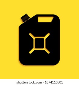 Black Canister for gasoline icon isolated on yellow background. Diesel gas icon. Long shadow style. Vector.