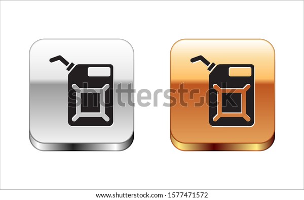 Black Canister for gasoline icon isolated on\
white background. Diesel gas icon. Silver-gold square button.\
Vector Illustration