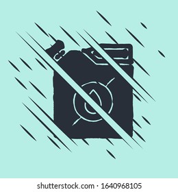 Black Canister for motor machine oil icon isolated on green background. Oil gallon. Oil change service and repair. Engine oil sign. Glitch style. Vector Illustration