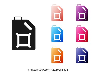 Black Canister for motor machine oil icon isolated on white background. Oil gallon. Oil change service and repair. Engine oil sign. Set icons colorful. Vector