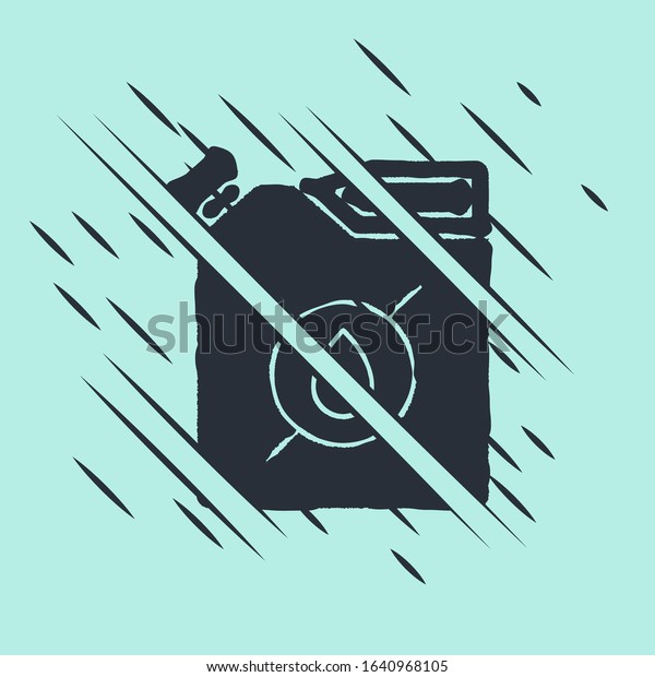 Black Canister for motor\
machine oil icon isolated on green background. Oil gallon. Oil\
change service and repair. Engine oil sign. Glitch style. Vector\
Illustration