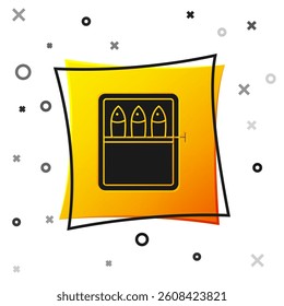 Black Canned fish icon isolated on white background. Yellow square button. Vector