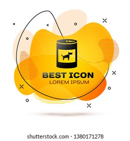 Black Canned food for dog icon isolated on white background. Food for animals. Pet dog food can. Fluid color banner. Vector Illustration