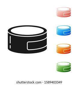 Black Canned food icon isolated on white background. Food for animals. Pet food can. Set icons colorful. Vector Illustration