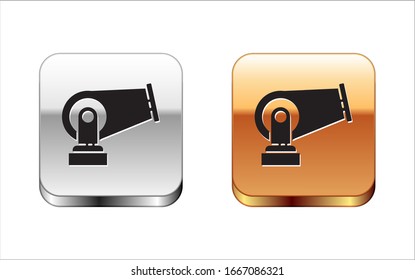 Black Cannon icon isolated on white background. Silver-gold square button. Vector Illustration