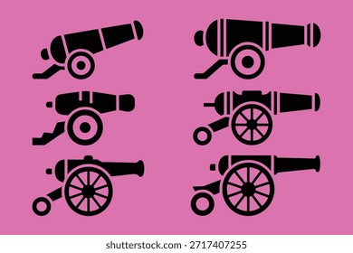 Canhões pretos sobre fundo cor-de-rosa artilharia histórico