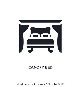 black canopy bed isolated vector icon. simple element illustration from furniture and household concept vector icons. canopy bed editable black logo symbol design on white background. can be use for