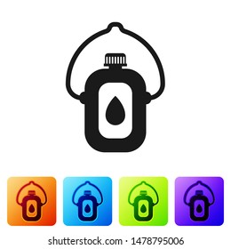 Black Canteen water bottle icon isolated on white background. Tourist flask icon. Jar of water use in the campaign. Set icons in color square buttons. Vector Illustration