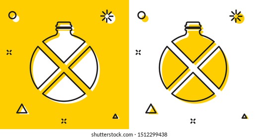 Black Canteen water bottle icon isolated on yellow and white background. Tourist flask icon. Jar of water use in the campaign. Random dynamic shapes. Vector Illustration