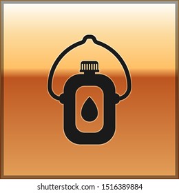 Black Canteen water bottle icon isolated on gold background. Tourist flask icon. Jar of water use in the campaign.  Vector Illustration