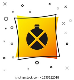 Black Canteen water bottle icon isolated on white background. Tourist flask icon. Jar of water use in the campaign. Yellow square button. Vector Illustration