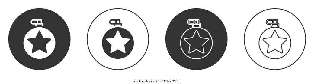 Black Canteen water bottle icon isolated on white background. Tourist flask icon. Jar of water use in the campaign. Circle button. Vector Illustration