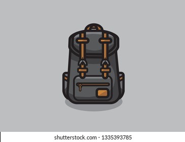 Black canvas bag vector hiking adventure duffle with leather straps icon symbol art clean line round school port grey brown colour colors