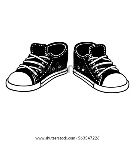 Black Canvas Sneakers Cartoon Drawing Classic Stock Vector (Royalty