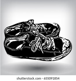 Black canvas sneakers hand drawn, vector illustration.