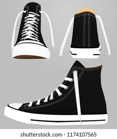 Black canvas sneakers. vector illustration