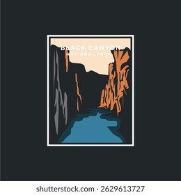 black canyon national park illustration poster design, outdoor nature vintage poster design with dark background