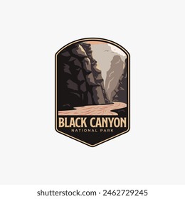 Black Canyon National Park logo patch badge illustration, river canyon scenery design