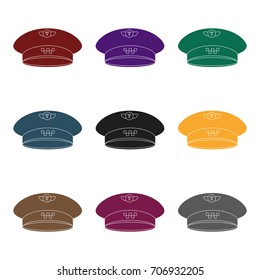Black cap with the logo of a taxi. Uniforms taxi driver. Taxi station single icon in  style vector symbol stock illustration.