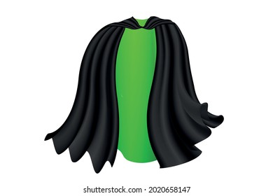 Black cape on white background. Halloween satin vampire toxic cloak . Vector illustration