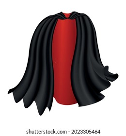 Black cape on white background. Halloween satin vampire red cloak . Vector illustration