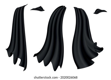 Black capes set on white background. Halloween satin vampire red cloaks . Vector illustration