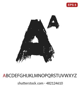 Black capital handwritten vector letter "A" on a white background. Drawn by semi-dry brush with unpainted areas.