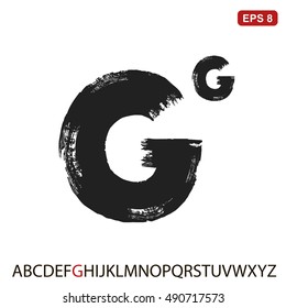 Black capital handwritten vector letter "G" on a white background. Drawn by semi-dry brush with unpainted areas.