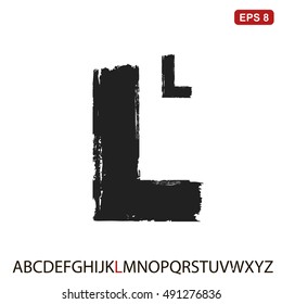 Black capital handwritten vector letter "L" on a white background. Drawn by semi-dry brush with unpainted areas.