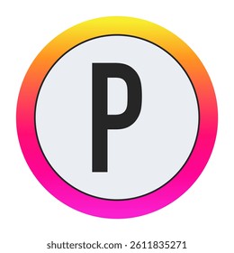 Black Capital letter P on light background with vibrant gradient circular frame, ideal for creative, fashion, or modern business branding.