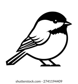 Black capped chickadee bird silhouette isolated on white background