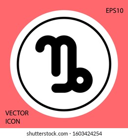 Black Capricorn zodiac sign icon isolated on red background. Astrological horoscope collection. White circle button. Vector Illustration