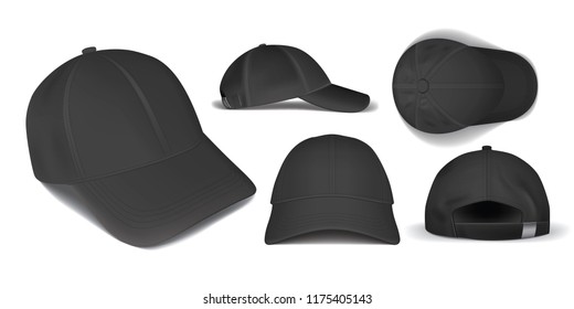 black caps from different sides on a white background Vector