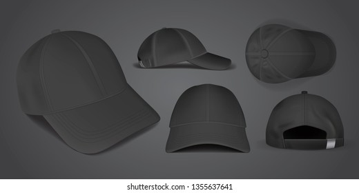 black caps from different sides on a black background Vector