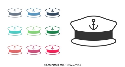Black Captain hat icon isolated on white background. Set icons colorful. Vector
