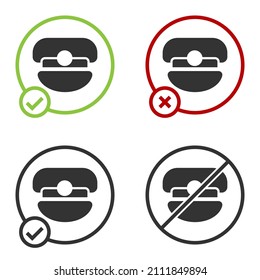 Black Captain hat icon isolated on white background. Circle button. Vector
